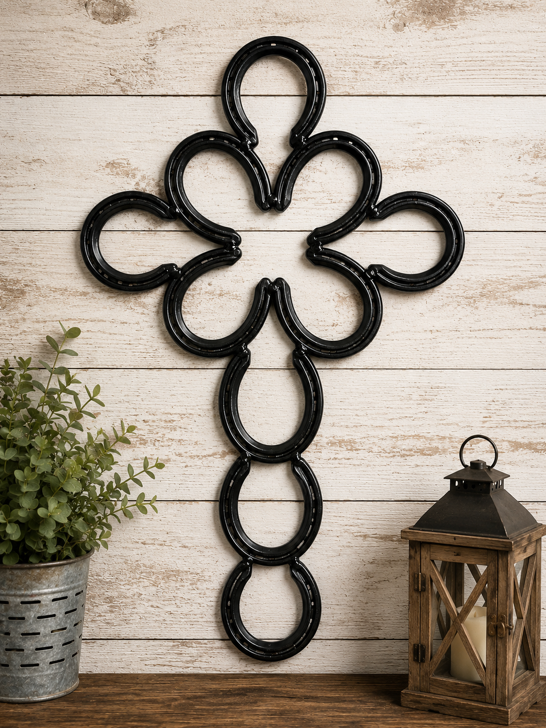 Handcrafted Horseshoe Clover Cross Wall Art