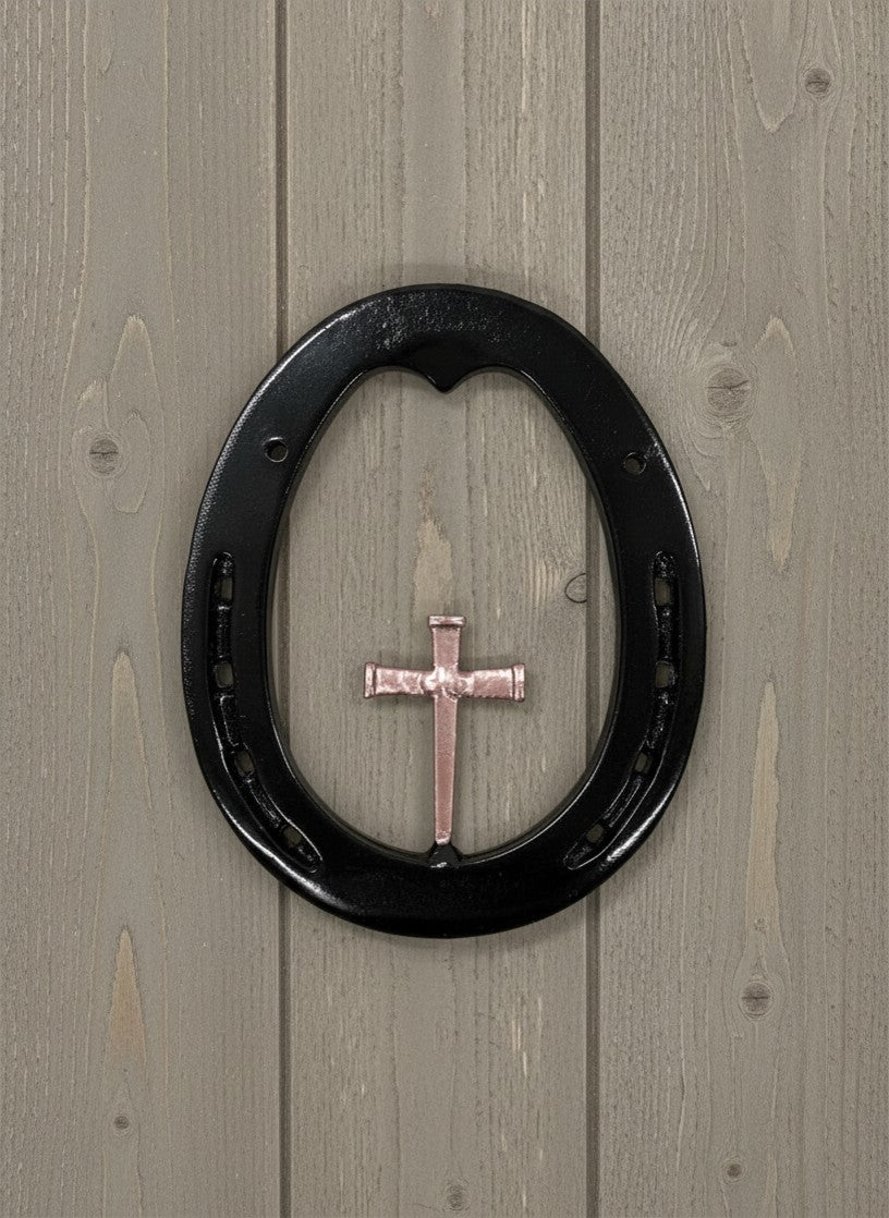 Horseshoe Cross Wall Decor - Black & Rose Gold Rustic Farmhouse Art