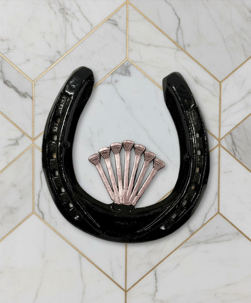 Horseshoe Wall Decor with Rose Gold Nails - Rustic Farmhouse Art