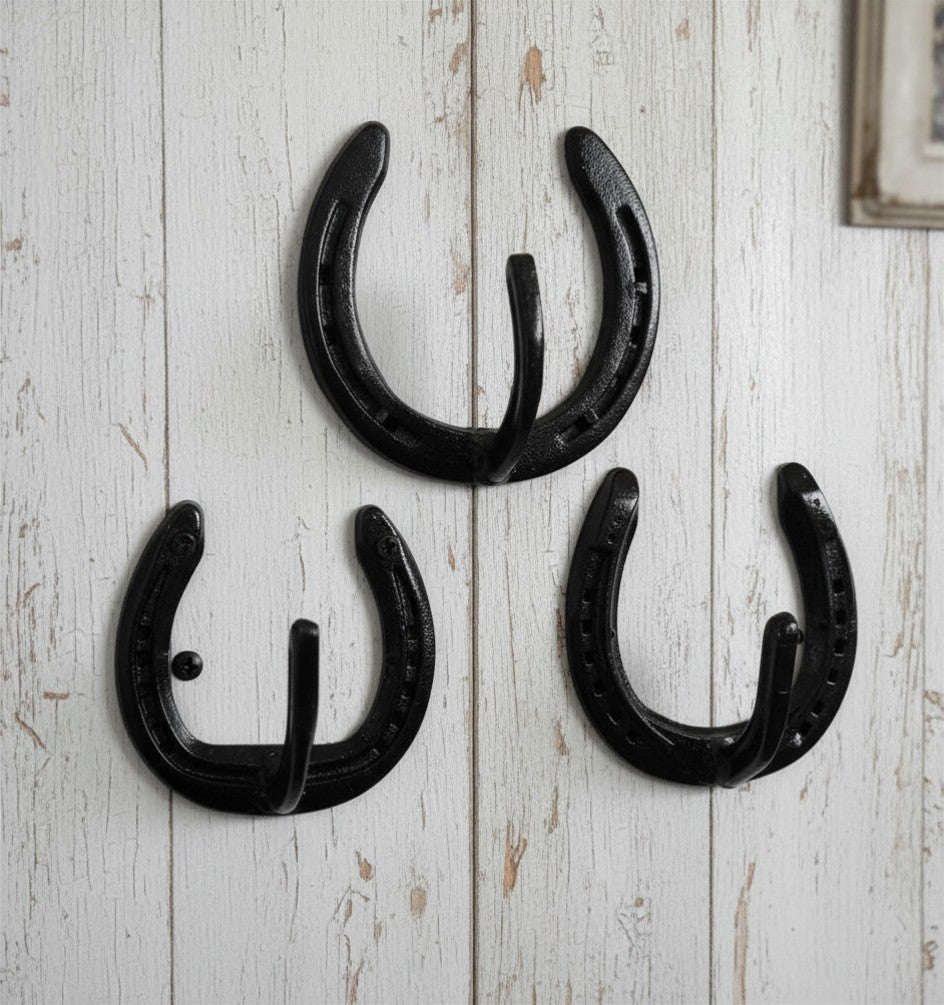Horseshoe Wall Hook - Black Metal (Short/Long Hook Options)