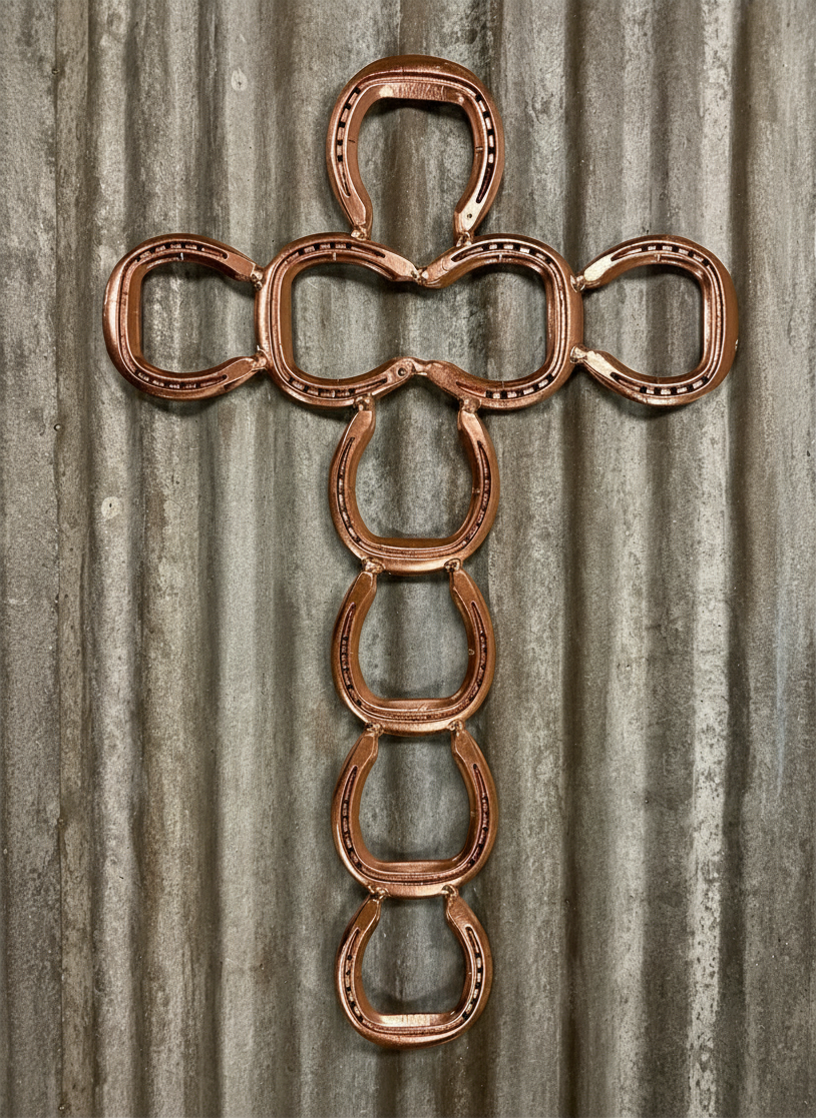 Rustic Rosegold Horseshoe Cross Wall Decor